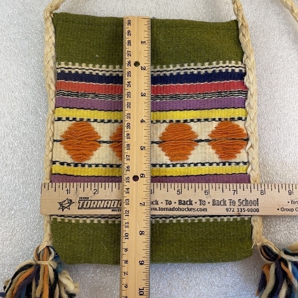 Greek motif tan pattern travel crossbody two small totes boho festival lot of 2 - Picture 5 of 13